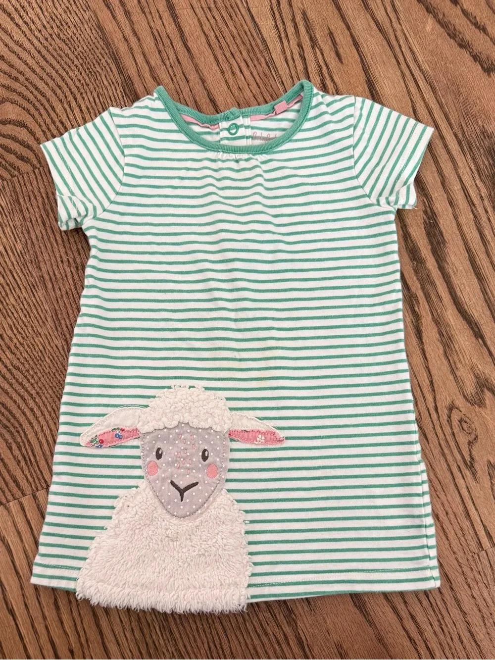 Mini Boden Pink Floral Leggings with Green Stripe Lamb Top Set